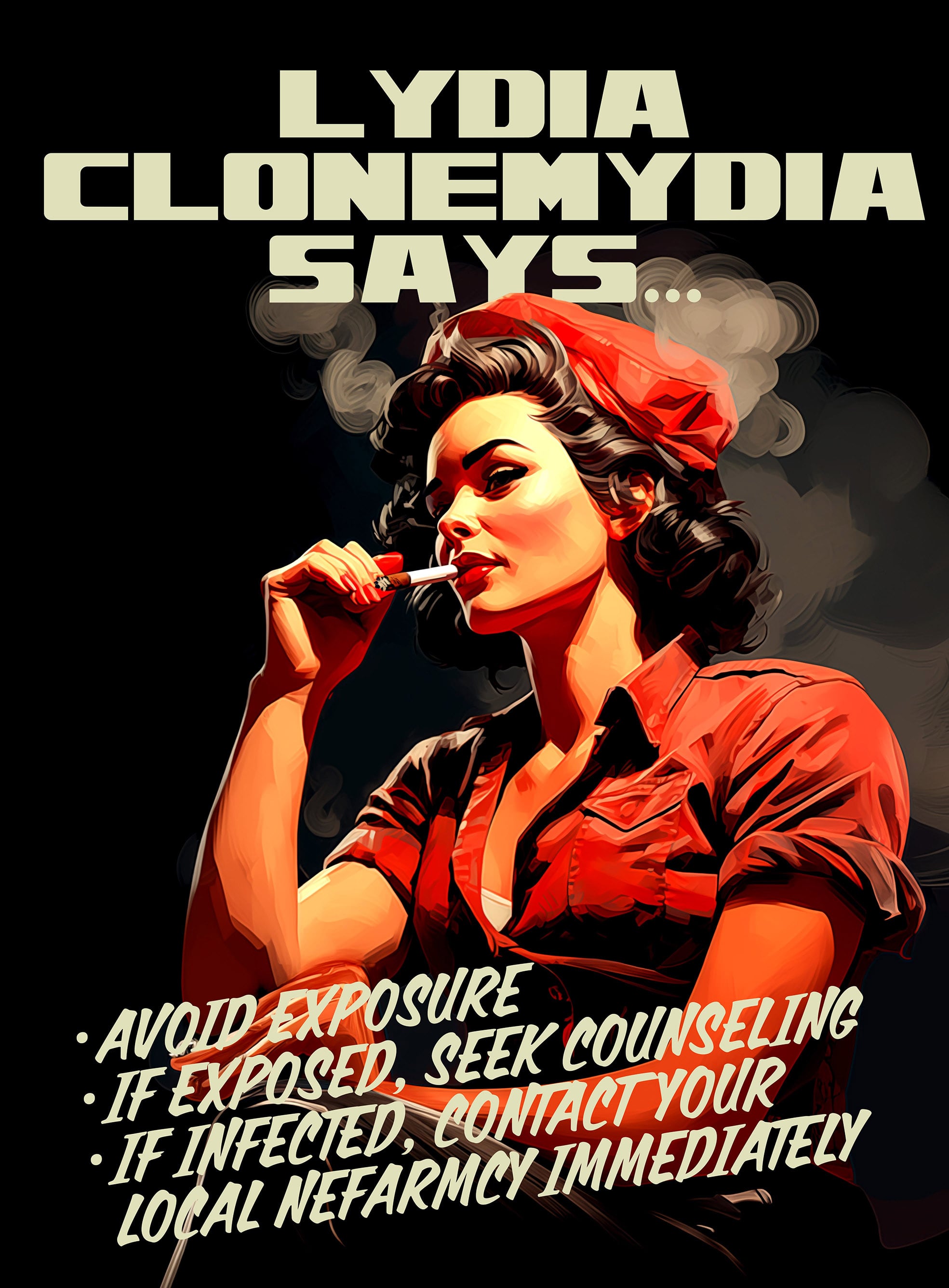 Clonemydia Propaganda Poster 2 - Nefaricorp public awareness campaign from Clone Cops - promotional art from the 2025 indie sci-fi comedy film