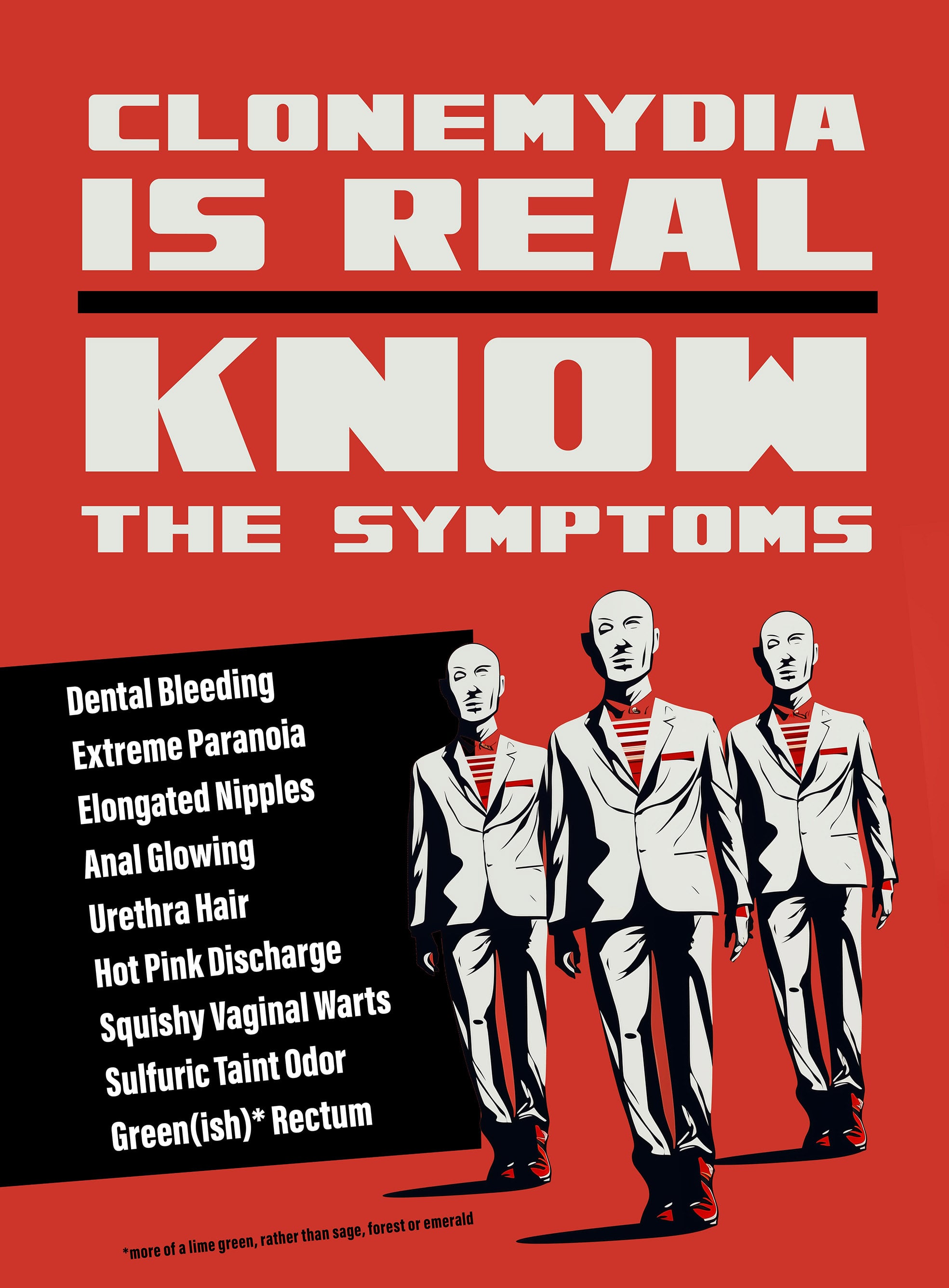 Clonemydia Propaganda Poster 5 - Nefaricorp public awareness campaign from Clone Cops - promotional art from the 2025 indie sci-fi comedy film