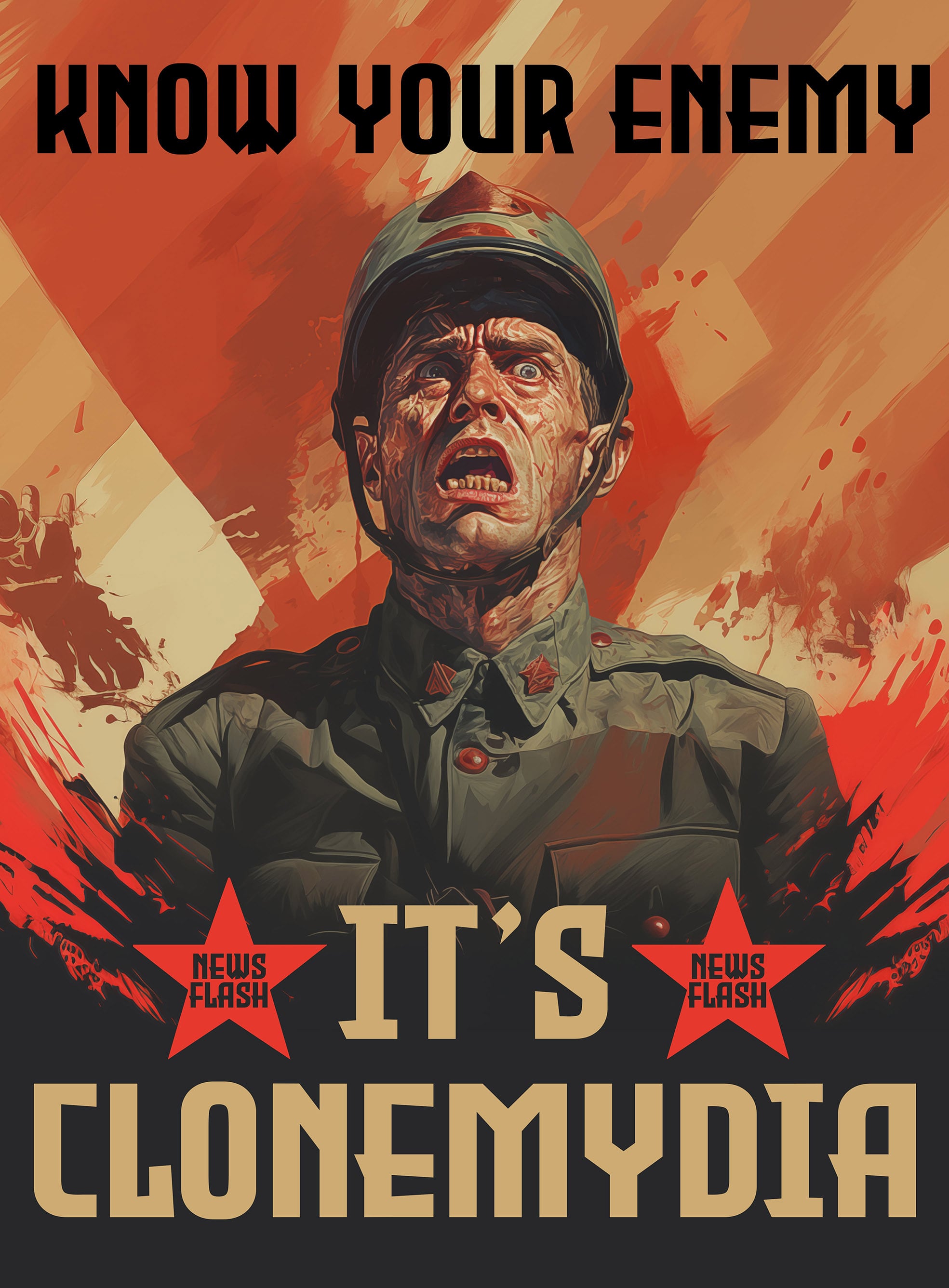 Clonemydia Propaganda Poster 7 - Nefaricorp public awareness campaign from Clone Cops - promotional art from the 2025 indie sci-fi comedy film